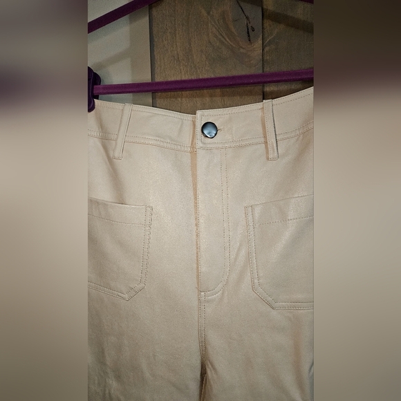 LIZARD THICKET Cream color faux leather wide leg ankle pants. Size Med NWT - Picture 5 of 15